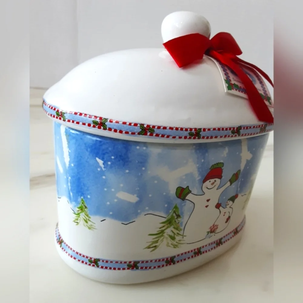 Sweet Williams Holiday Oval Snowman Ceramic Cookie Jar Canister